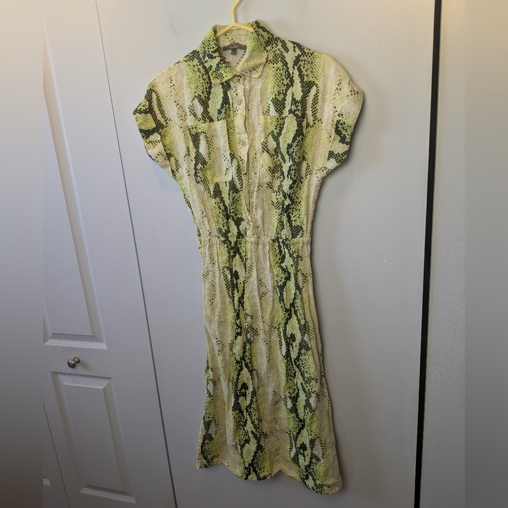 PIAZZA DEL TEMPO 100% Linen Dress Women Size S Snake Skin Pattern Midi Lenght